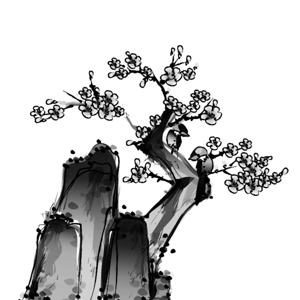 【PNG素材网-png.mixinnet.cn】水墨画山梅花树