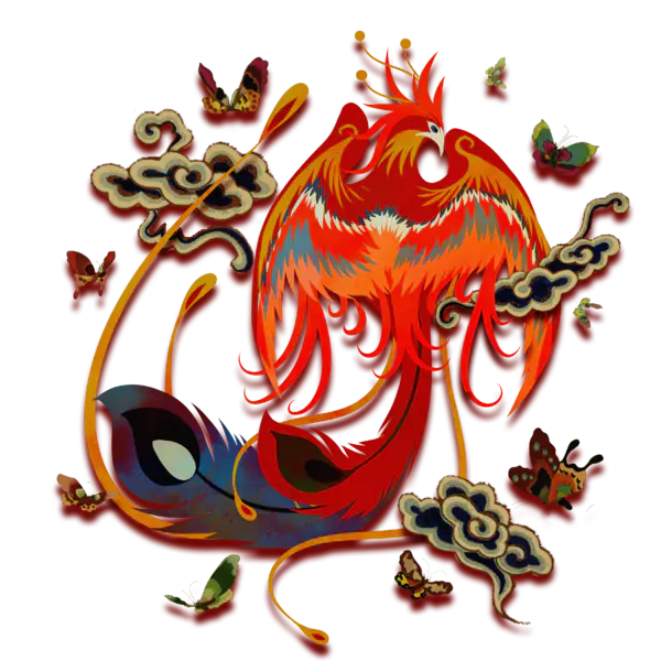 【PNG素材网-png.mixinnet.cn】带火的抽象火凤凰（3500x3500）