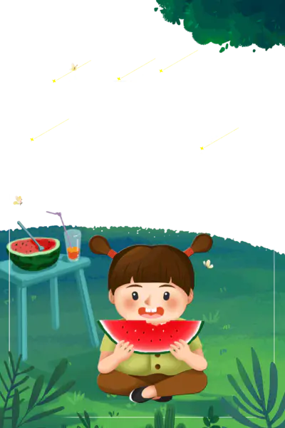 【PNG素材网-png.mixinnet.cn】夏至丸子头女孩吃西瓜.