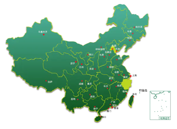 【PNG素材网-png.mixinnet.cn】绿色中国地图免抠素材