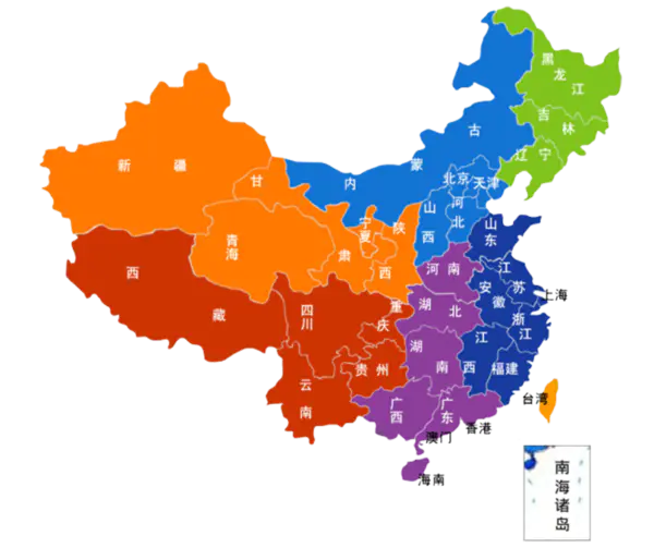 【PNG素材网-png.mixinnet.cn】彩色中国地图区域分布