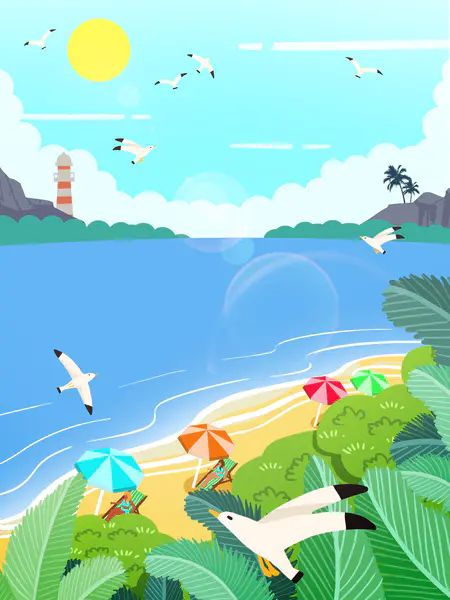【觅图网-pic.51mitu.com】扁平卡通海边海滩商业户外(3543x4724)