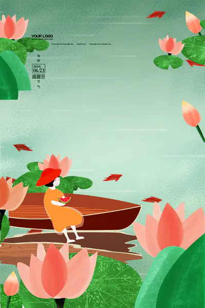 【PNG素材网-png.mixinnet.cn】手绘卡通人物泛舟吃瓜背景