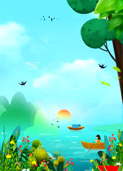 【PNG素材网-png.mixinnet.cn】夏日泛舟背景图背景