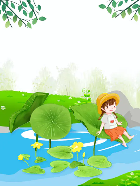 【PNG素材网-png.mixinnet.cn】手绘夏季荷叶背景图背景