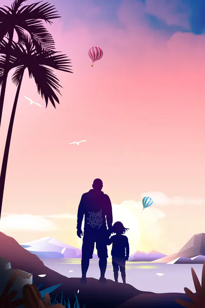 【PNG素材网-png.mixinnet.cn】父子海边赏落日背景