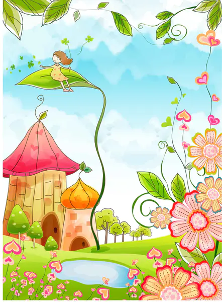 【觅图网-pic.51mitu.com】春天梦幻花纹花朵天使背景素材背景