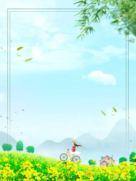 【觅图网-pic.51mitu.com】小清新春天你好油菜花风景插画背景