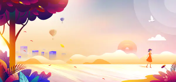 【PNG素材网-png.mixinnet.cn】金秋时节扁平化唯美秋季banner背景