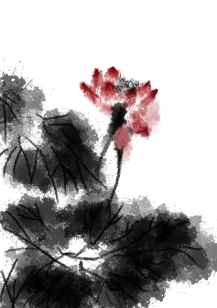 【PNG素材网-png.mixinnet.cn】中国风水墨荷花(2480x3508）