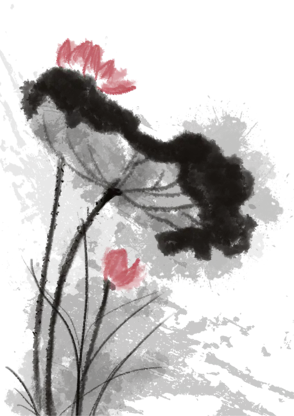 【PNG素材网-png.mixinnet.cn】中国风水墨荷花(2480x3508）