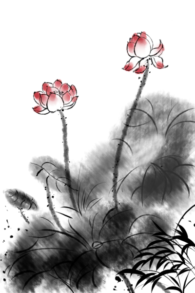 【PNG素材网-png.mixinnet.cn】中国风水墨荷花(2000x3000）