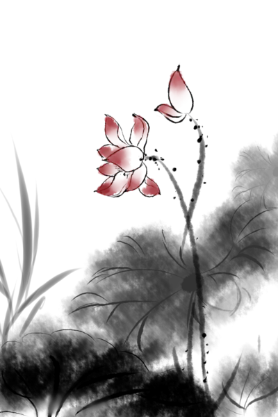 【PNG素材网-png.mixinnet.cn】中国风水墨荷花(2000x3000）