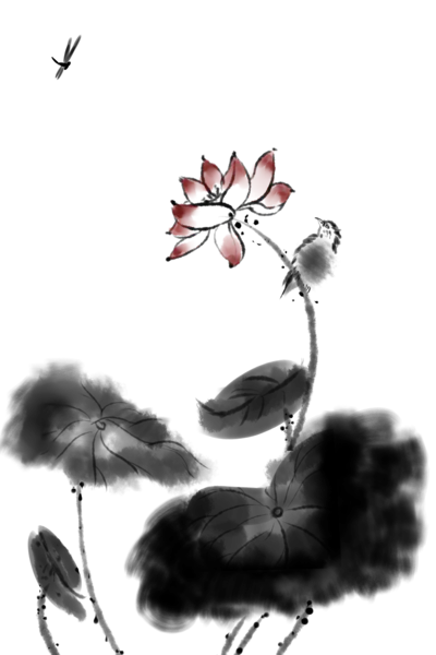 【PNG素材网-png.mixinnet.cn】中国风水墨荷花(2000x3000）