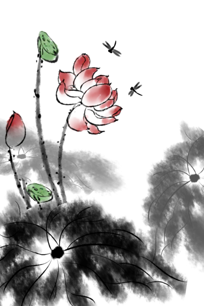【PNG素材网-png.mixinnet.cn】中国风水墨荷花(2000x3000）