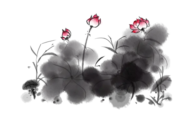 【PNG素材网-png.mixinnet.cn】中国风水墨荷花(3000x2000）