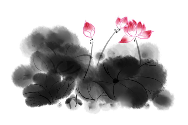 【PNG素材网-png.mixinnet.cn】中国风水墨荷花(3000x2000）