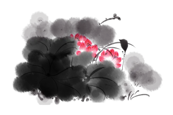 【PNG素材网-png.mixinnet.cn】中国风水墨荷花(3000x2000）