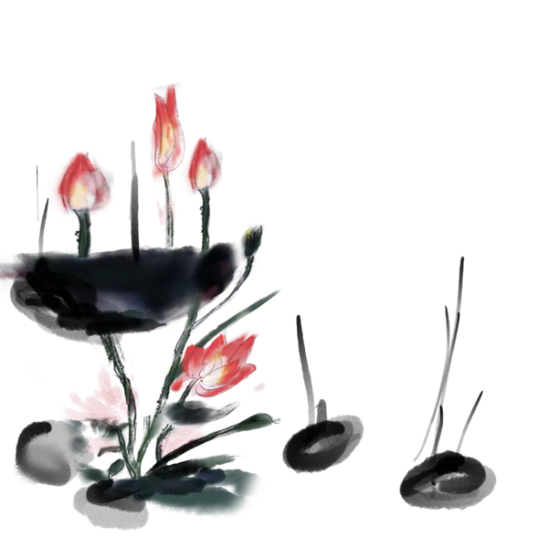 【PNG素材网-png.mixinnet.cn】中国风水墨荷花(2000x2000）