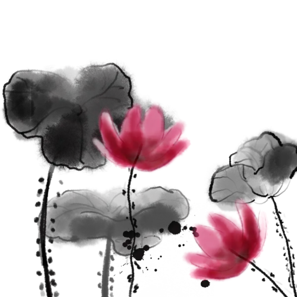 【PNG素材网-png.mixinnet.cn】中国风水墨荷花(2000x2000）