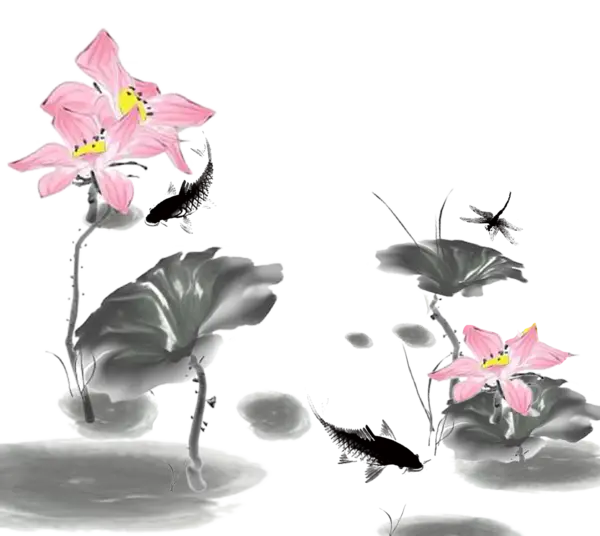 【PNG素材网-png.mixinnet.cn】中国风水墨荷花(2000x2000）