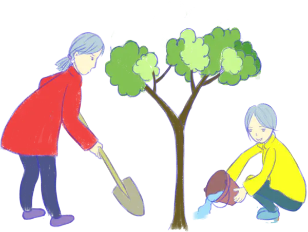 【PNG素材网-png.mixinnet.cn】植树节卡通姐妹植树