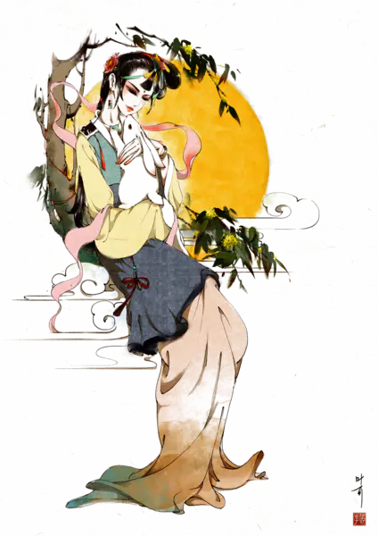 【PNG素材网-png.mixinnet.cn】嫦娥与玉兔精美插画(1180x1669)