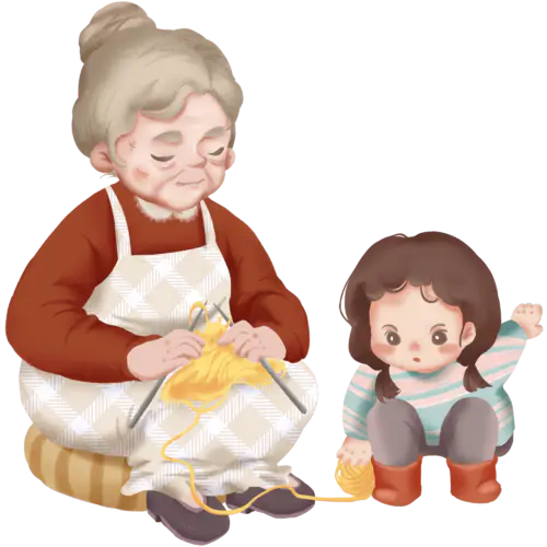 【PNG素材网-png.mixinnet.cn】手绘-爷孙互动贴纸-织毛衣