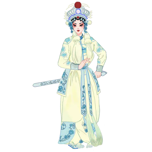 【PNG素材网-png.mixinnet.cn】手绘-京剧人物插画贴纸-旦角3