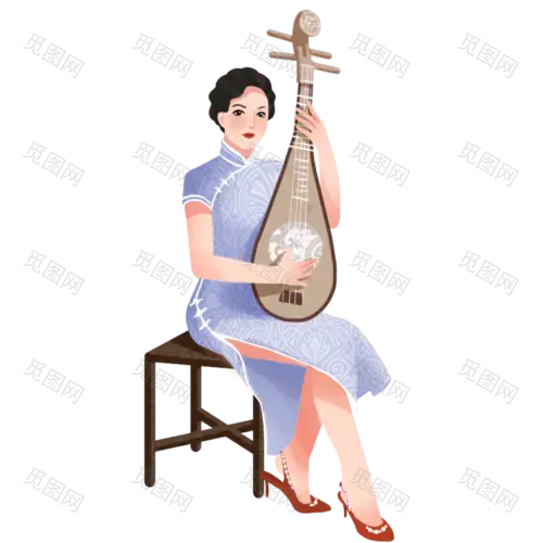 手绘-旗袍女人民国人物插画贴纸5