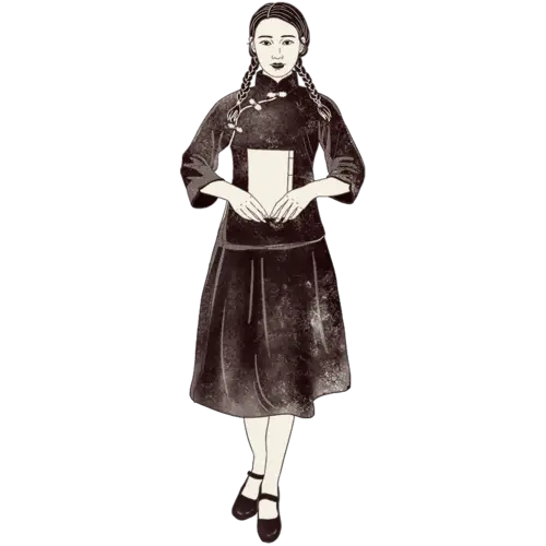 手绘-版画民国风人物插画贴纸1