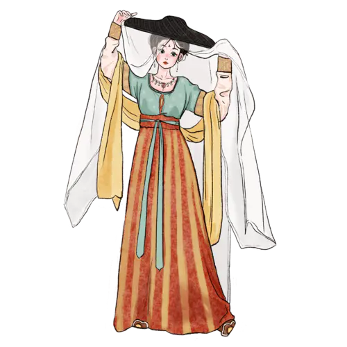 【PNG素材网-png.mixinnet.cn】手绘-武侠元素人物插画贴纸-侍女