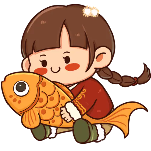 【PNG素材网-png.mixinnet.cn】怀抱锦鲤的小女孩喜庆儿童元素
