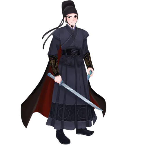 【PNG素材网-png.mixinnet.cn】手绘-武侠元素人物插画贴纸-侍卫