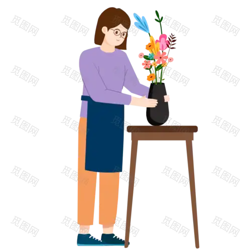 扁平-插花花艺女性人物插画-SVG2