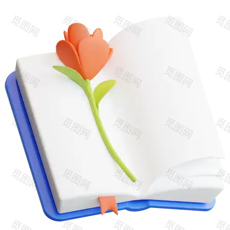 Book with rose 3D Illustration