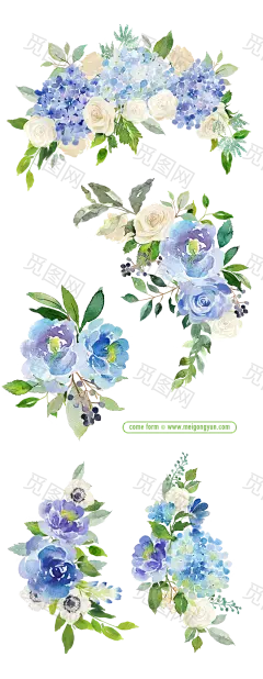 [美工云]春季水彩手绘鲜花花卉绿叶矢量元素免抠PNG下载：Spring-Vectored-watercolor-flowers