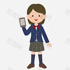 拿手机的女学生卡通图免抠png素材_新图网ixintu.com