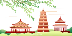 【PNG素材网-png.mixinnet.cn】国潮建筑插画PNG