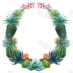 水彩仙人掌插画 植物花环 png元素免扣 wreaths06