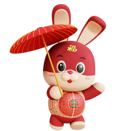 【PNG素材网-png.mixinnet.cn】带伞的中国兔子