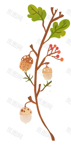 [美工云]森林小动物卡通手绘水彩矢量插画小树枝素材_免抠PNG：