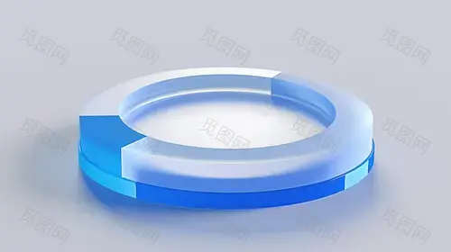 One base icon, blue frosted glass, isometric view, white acrylic, white background, 3D studio lighti