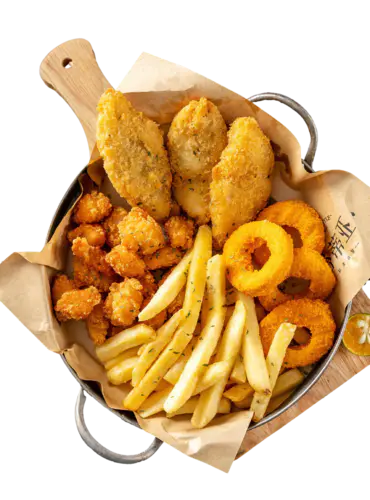 【PNG素材网-png.mixinnet.cn】薯条鸡块鸡米花洋葱圈png食品png
