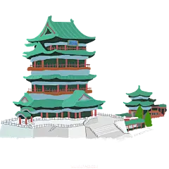 国潮建筑插画PNG