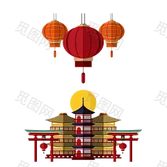 中国传统元素 灯笼 建筑 png