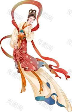 红色黄色创意插画唯美节日仙女手绘中秋节嫦娥图片