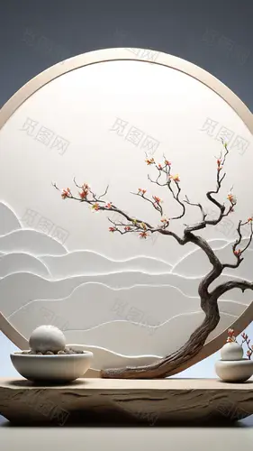 花瓣素材_通用电商简约风国风树枝木头植物展台静态场景背景