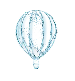 【PNG素材网-png.mixinnet.cn】海面上飘着水做的热气球 清新水元素 png