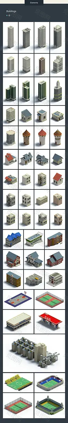 高端等轴3D立体地图元素PNG合集mapita-isometric-3d-map-builder :  